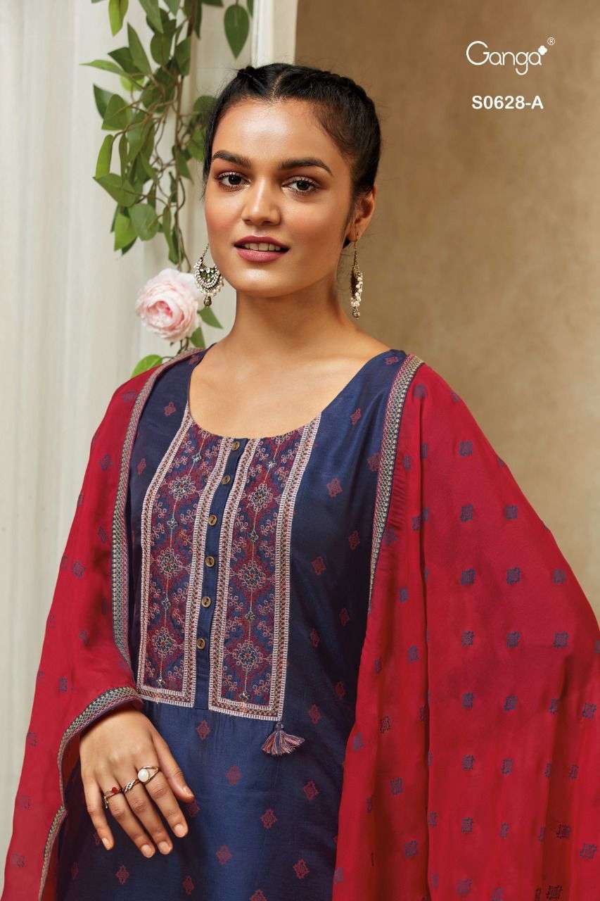 WILLA-628 BY GANGA FASHIONS S0628-A TO S0628-D SERIES BEMBERG SILK DRESSES