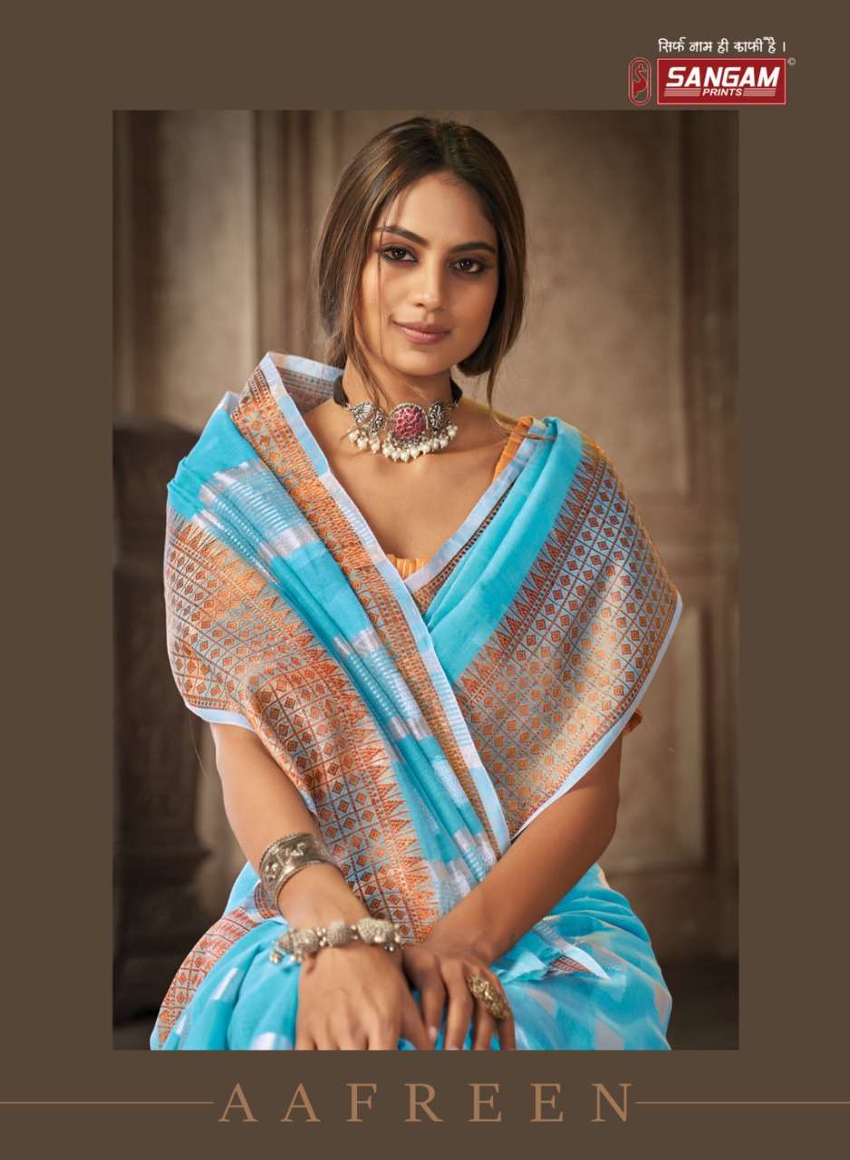 AAFREEN BY SANGAM PRINTS 1403 TO 1408 SERIES DESIGNER LINEN SAREES