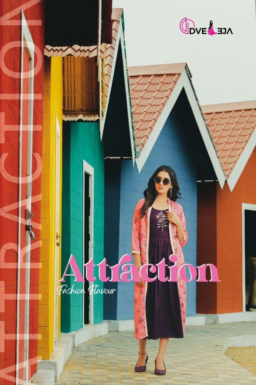 ATTRACTION BY DVEEJA 101 TO 108 SERIES DESIGNER RAYON KURTIS WITH JACKET