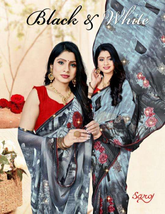 BLACK AND WHITE BY SAROJ 2301 TO 2308 SERIES DESIGNER GEORGETTE SAREES