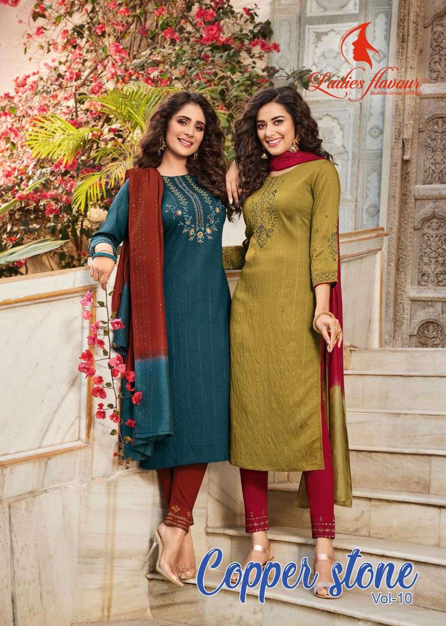 COPPER STONE VOL-10 BY LADIES FLAVOUR 3001 TO 3006 SERIES DESIGNER NAYLON VISCOSE DRESSES