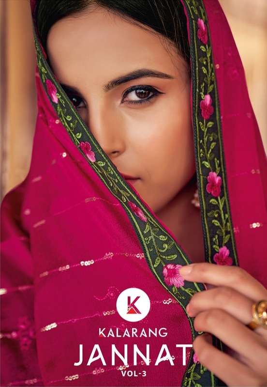 JANNAT VOL-3 BY KALARANG 3691 TO 3694 SERIES EMBROIDERED SILK DRESSES