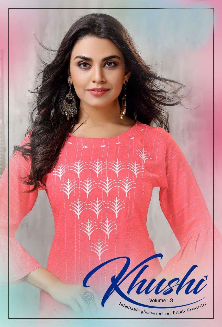 KHUSHI VOL-3 BY ASLIWHOLESALE 301 TO 312 SERIES DESIGNER RAYON TOPS