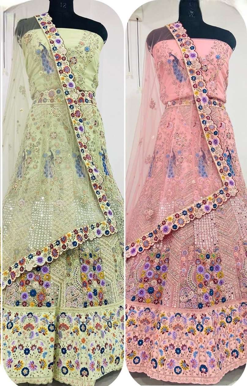 LH-32 COLOURS BY ASLIWHOLESALE HEAVY DESIGNER NET BRIDAL LEHENGAS