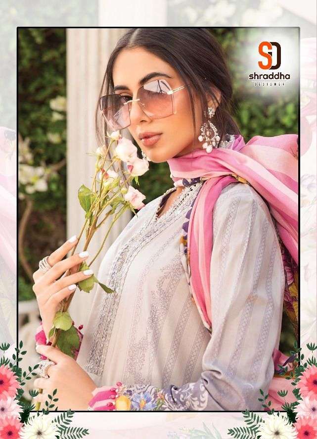 M PRINT VOL-11 BY SHRADDHA DESIGNER 1101 TO 1104 SERIES EMBROIDERED LAWN COTTON DRESSES