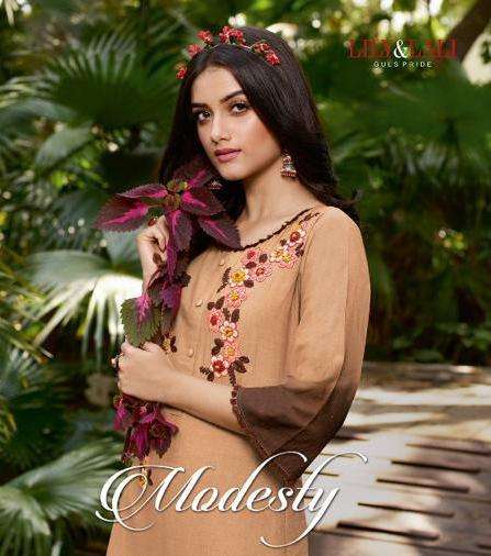 MODESTY BY LILY & LALI 5021 TO 5026 SERIES DESIGNER COTTON KURTIS WITH BOTTOM