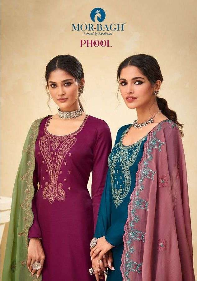 MOR BAGH PHOOL BY AASHIRWAD CREATION 9193 TO 9198 SERIES SILK DRESSES