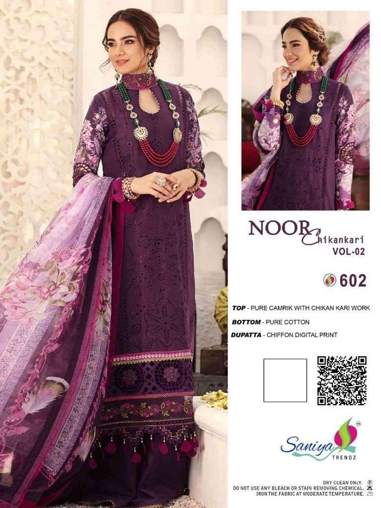 NOOR CHIKANKARI VOL-2 BY SANIYA TRENDZ DESIGNER CAMBRIC DRESSES