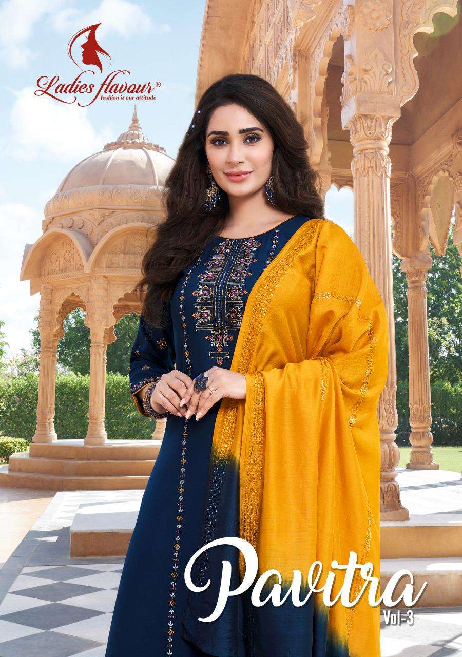 PAVITRA VOL-3 BY LADIES FLAVOUR 1001 TO 1006 SERIES DESIGNER RAYON DRESSES