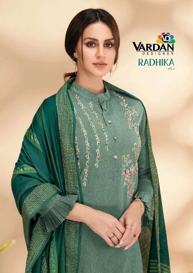 RADHIKA VOL-2 BY VARDAN DESIGNER 18011 TO 18013 SERIES EMBROIDERY COTTON DRESSES