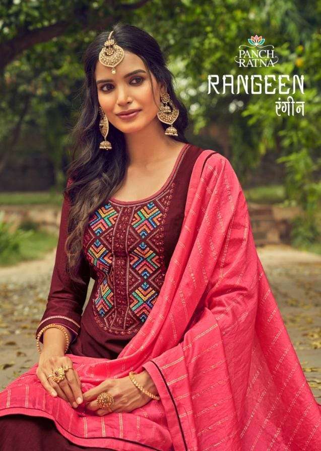 RANGEEN BY PANCH RATNA 11591 TO 11595 SERIES DESIGNER SILK DRESSES