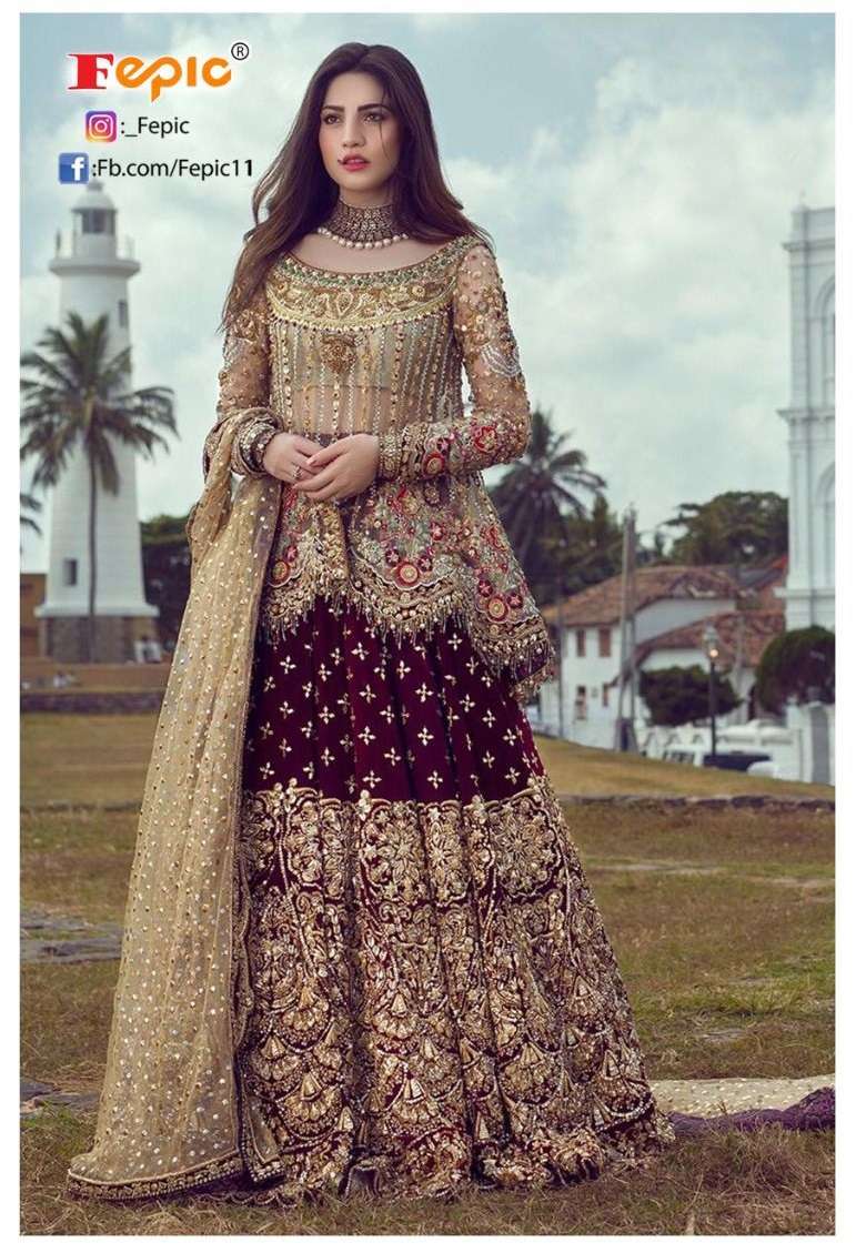 ROSEMEEN C-1128 COLOURS BY FEPIC HEAVY NET PAKISTANI DRESSES