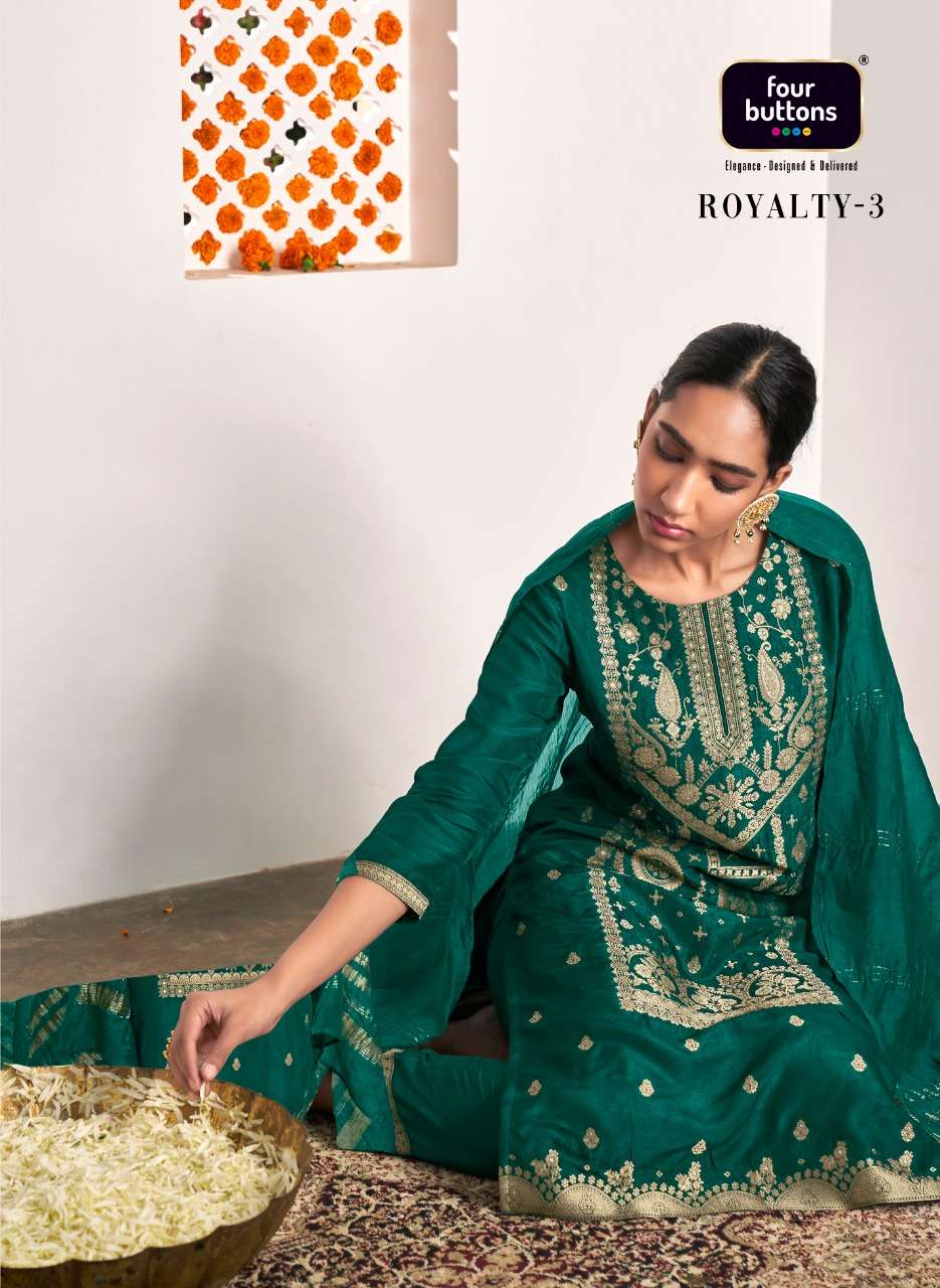 ROYALTY VOL-3 BY FOUR BUTTONS 1801 TO 1806 SERIES DESIGNER JACQUARD DRESSES