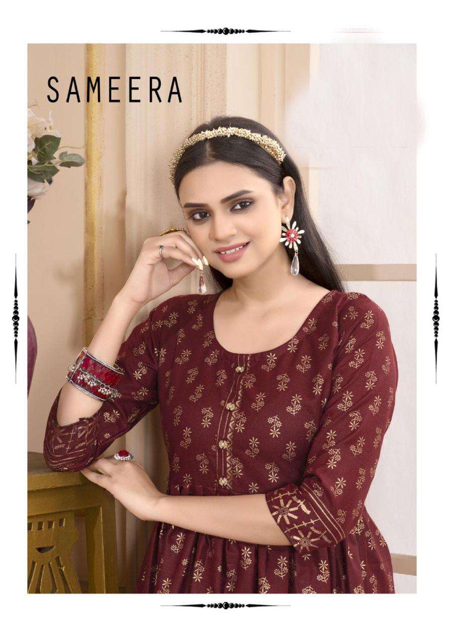 SAMEERA BY ASLIWHOLESALE 1001 TO 1007 SERIES DESIGNER RAYON KURTIS