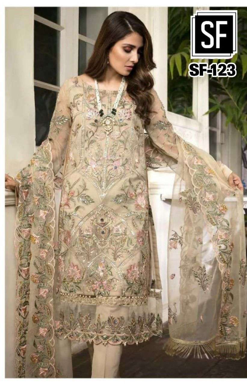 SF-123 HIT DESIGN BY SF FASHION NET EMBROIDERED DRESSES