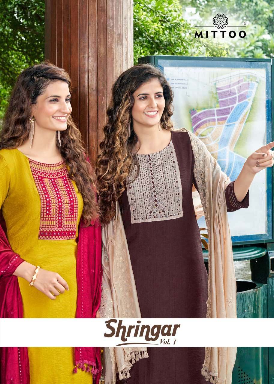 SHRINGAR VOL-1 BY MITTOO 4001 TO 4006 SERIES NYLON VISCOSE EMBROIDERED DRESSES