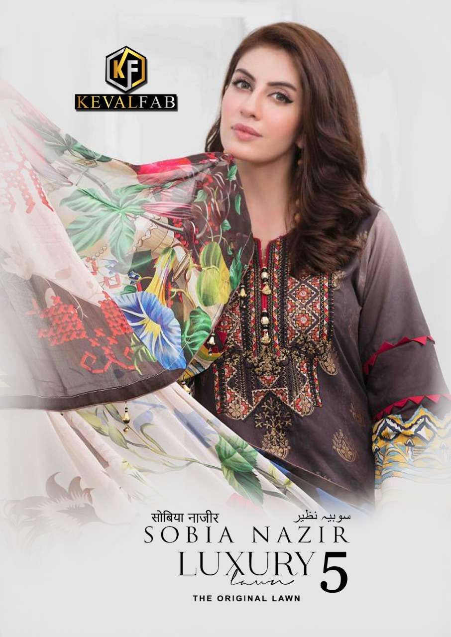 SOBIA NAZIR LUXURY LAWN VOL-5 BY KEVAL FAB 5001 TO 5006 SERIES COTTON DRESSES