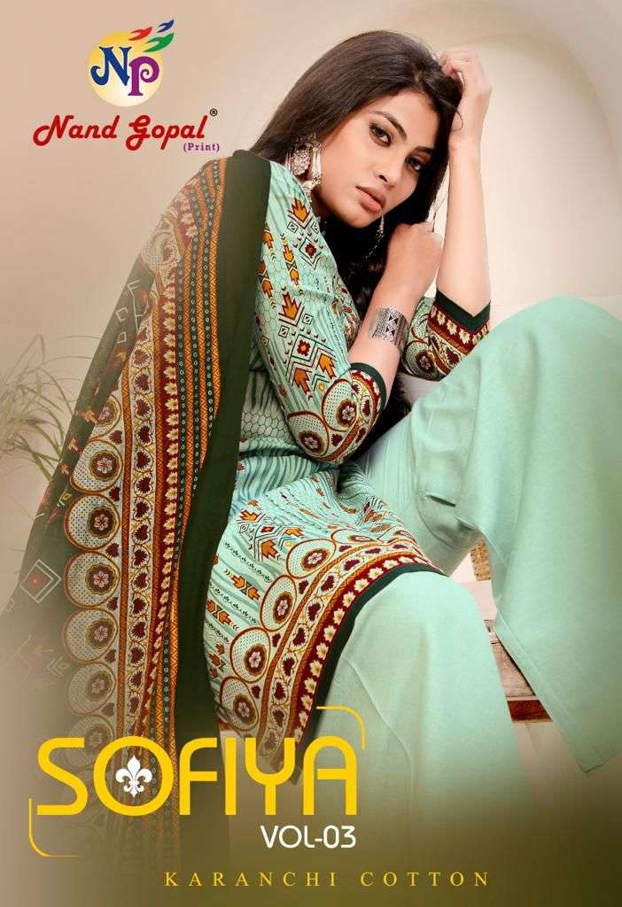 SOFIYA VOL-3 BY NAND GOPAL PRINTS 3001 TO 3008 SERIES COTTON DRESSES