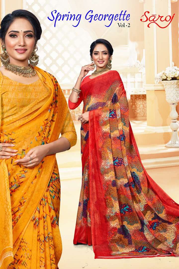 SPRING GEORGETTE VOL-2 BY SAROJ 7101 TO 7108 SERIES DESIGNER GEORGETTE SAREES