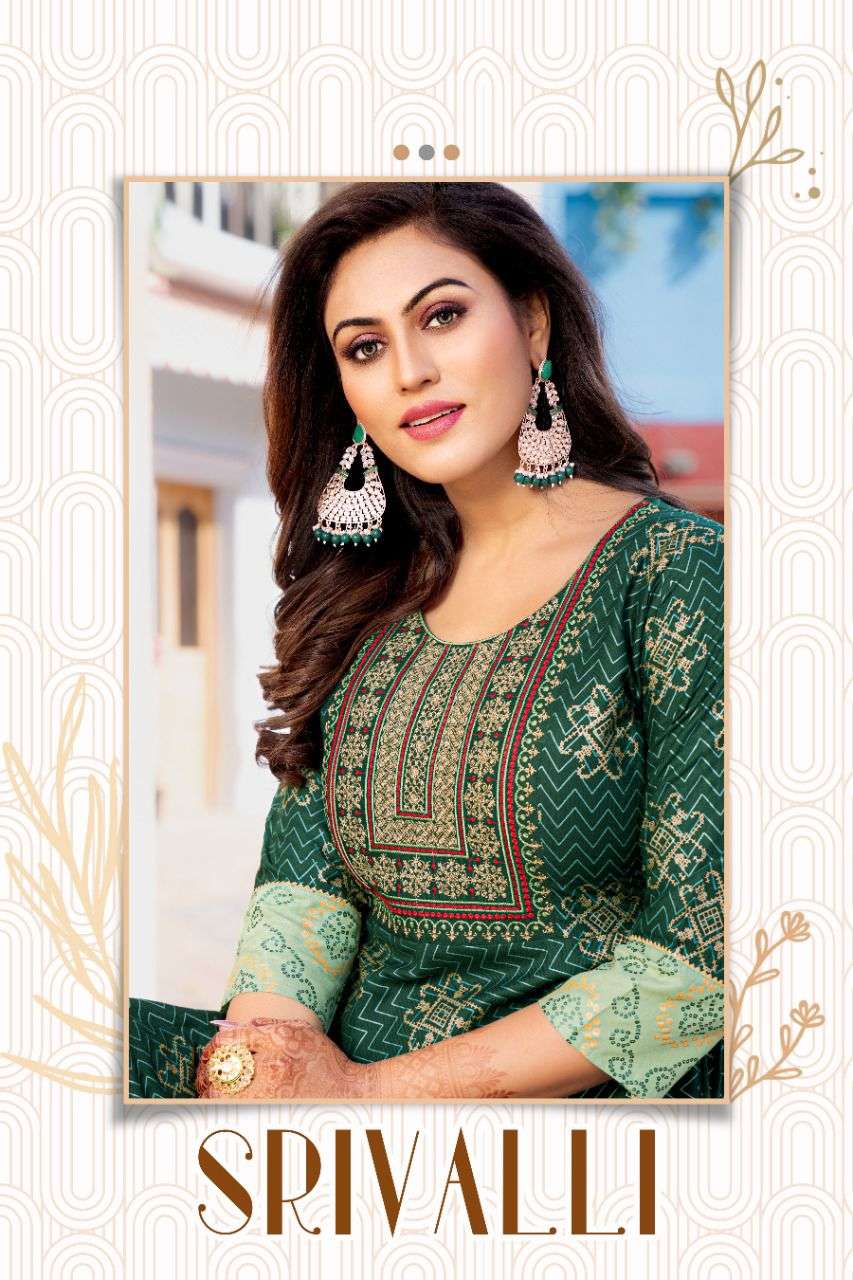 SRIVALLI BY ASLIWHOLESALE 101 TO 108 SERIES DESIGNER RAYON KURTIS 