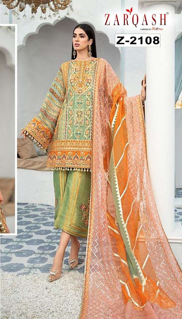 Z-2108 BY ZARQASH DESIGNER ORGANZA EMBROIDERED PAKISTANI DRESS