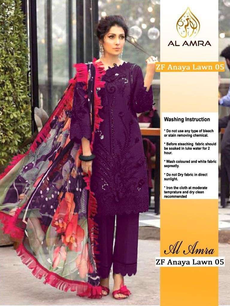 ZF ANAYA LAWN 05-A BY AL AMRA CAMBRIC COTTON EMBORIDERED PAKISTANI DRESS