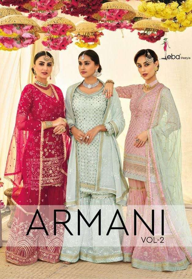 ARMANI VOL-2 BY EBA LIFESTYLE 1410 TO 1414 SERIES FAUX GEORGETTE EMBROIDERED DRESSES