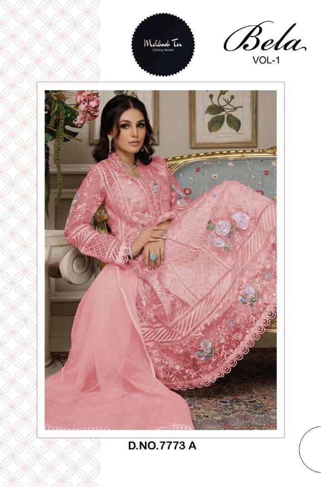 BELA VOL-1 BY MEHBOOB TEX 7773-A TO 7773-D SERIES ORGANZA DRESSES