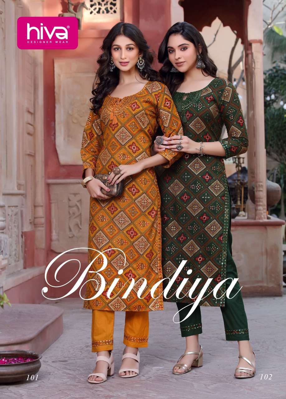 BINDIYA BY HIVA 101 TO 106 SERIES DESIGNER RAYON TOPS WITH PANTS