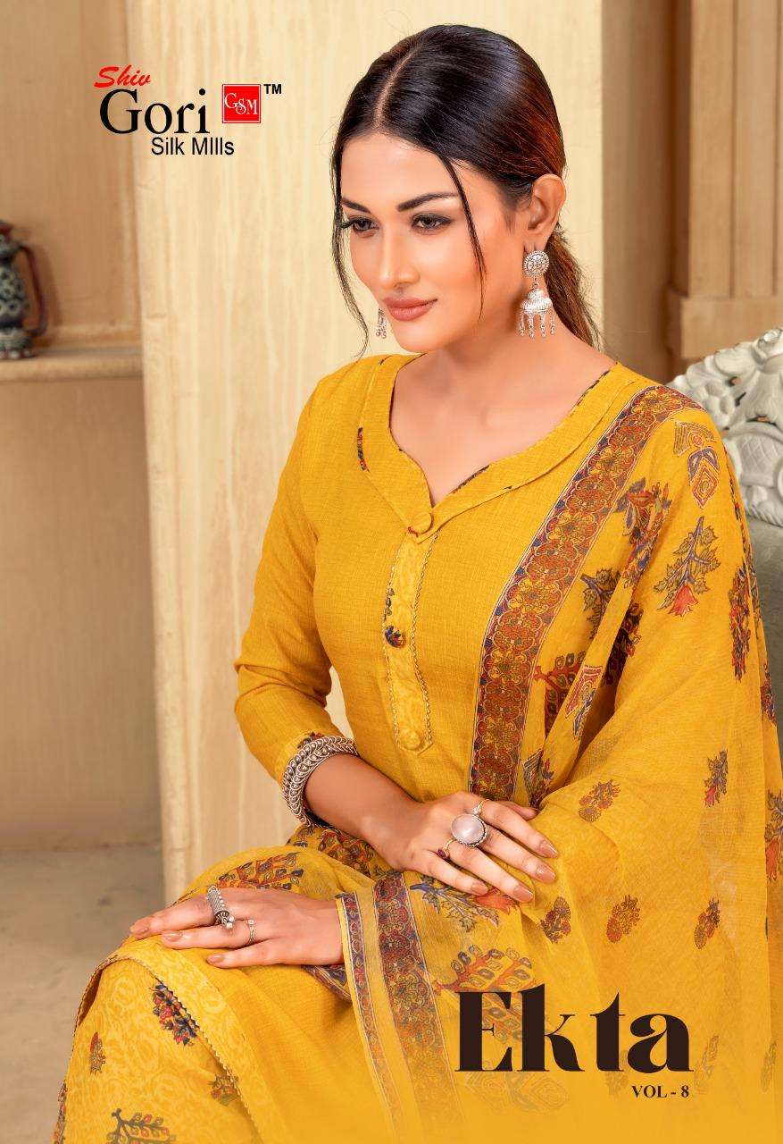 EKTA VOL-08  BY SHIV GORI SILK MILLS 8001 TO 8012 SERIES COTTON DRESSES