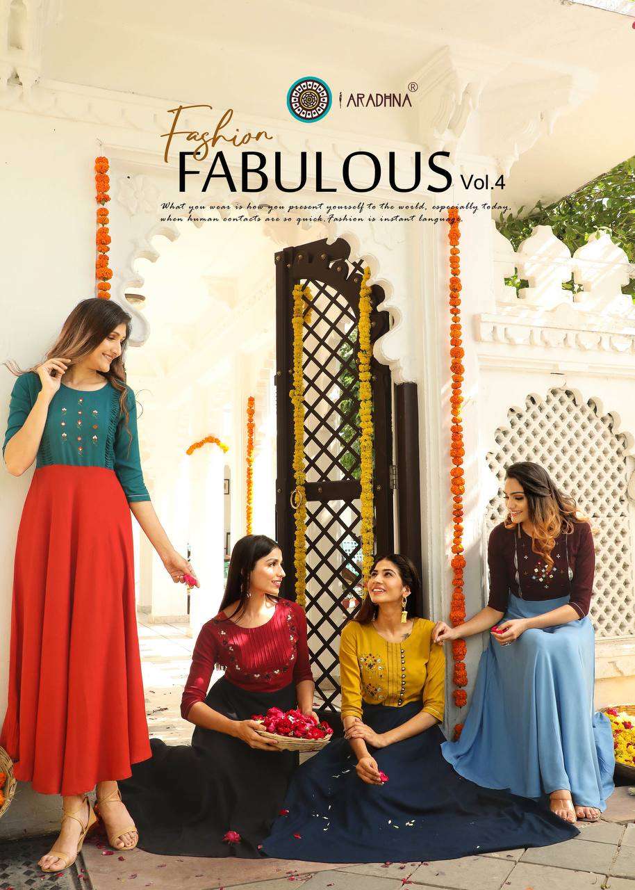 FASHION FABULOUS VOL-4 BY ARADHNA FASHION 4001 TO 4012 SERIES RAYON KURTIS