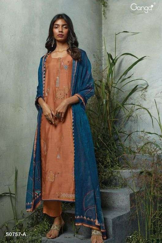 INARA-757 BY GANGA FASHIONS S0757-A TO S0757-D SERIES DESIGNER SILK DRESSES