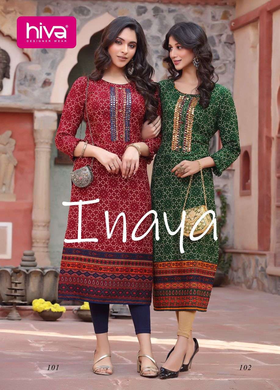 INAYA BY HIVA 101 TO 106 SERIES DESIGNER RAYON KURTIS