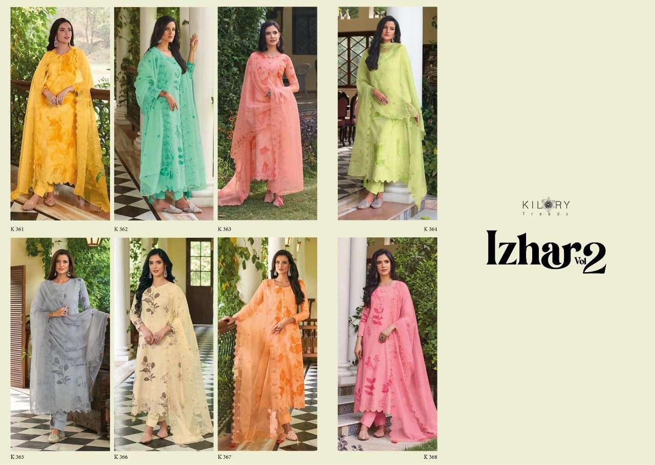 IZHAR VOL-2 BY KILORY TRENDZ 361 TO 368 SERIES DESIGNER CAMBRIC COTTON DRESSES