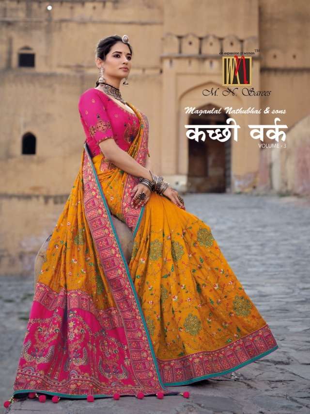 KACHCHI WORK VOL-3 BY M.N SAREES 6201 TO 6206 SERIES DESIGNER BANARAS SILK SAREES