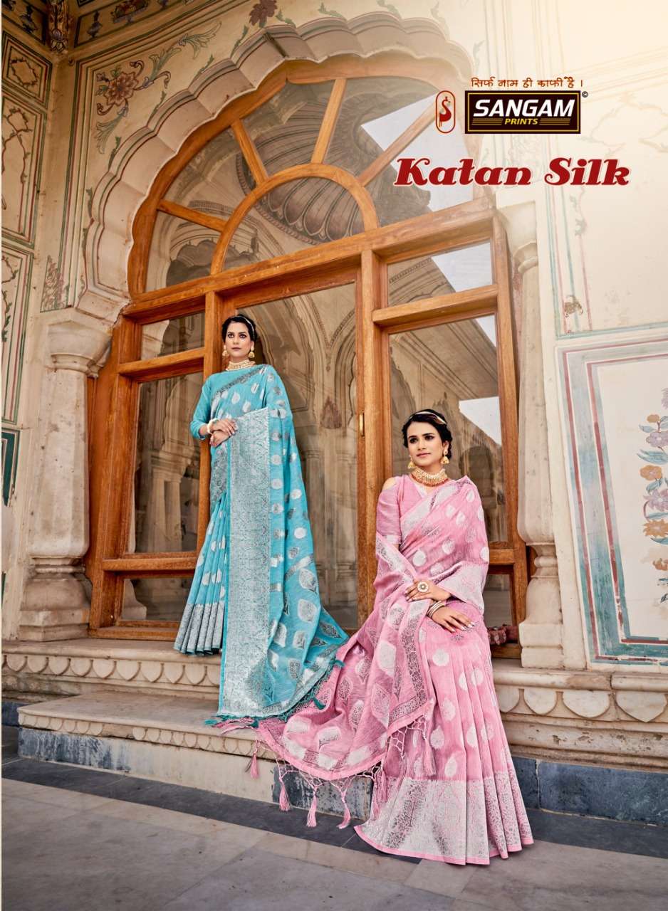 KATAN SILK BY SANGAM PRINTS 1001 TO 1006 SERIES DESIGNER LINEN SAREES