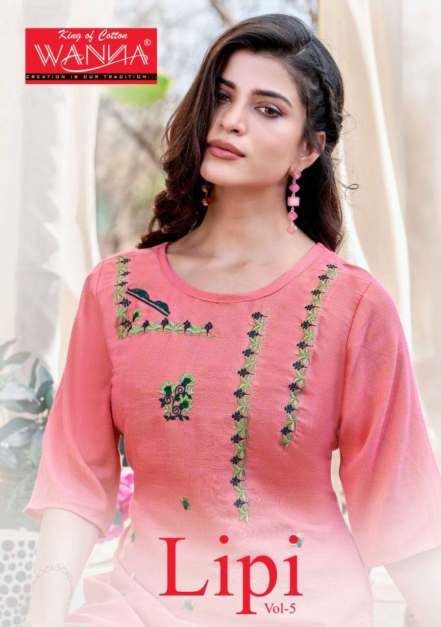 LIPI VOL-5 BY WANNA LOOKS 5001 TO 5007 SERIES RAYON EMBROIDERED KURTIS