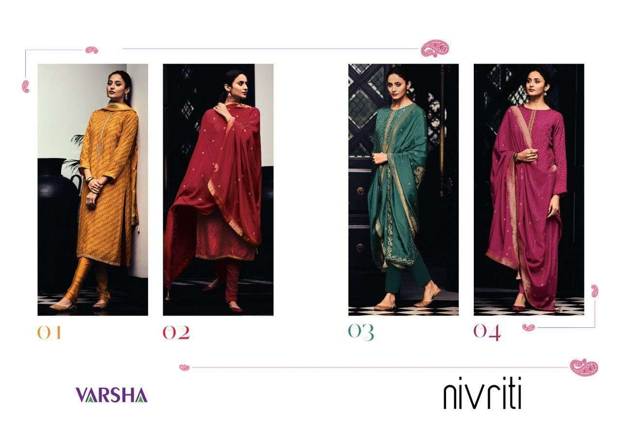 NIVRITI BY VARSHA 01 TO 04 SERIES DESIGNER SILK DRESSES