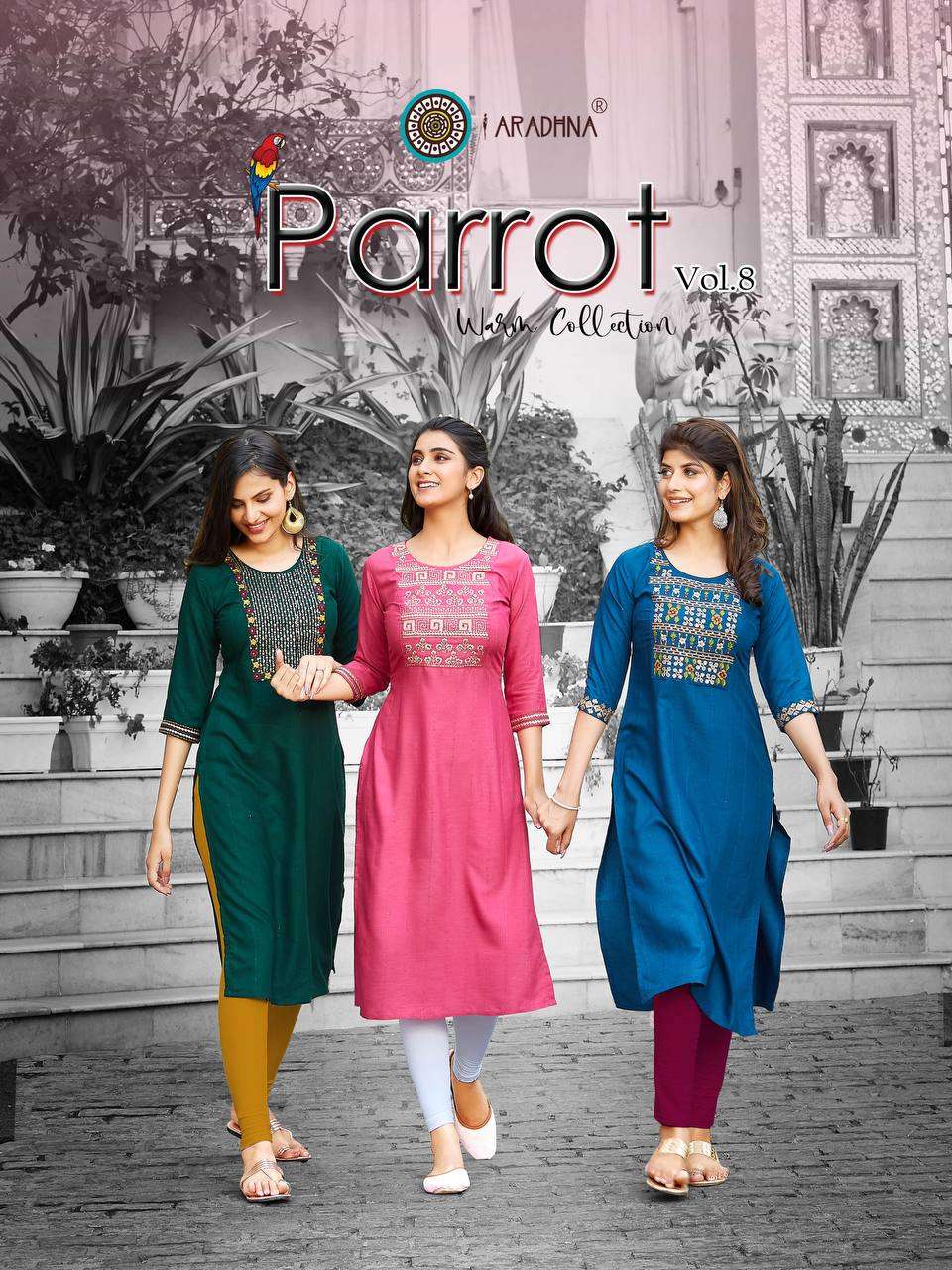 PARROT VOL-8 BY ARADHNA FASHION 8001 TO 8008 SERIES RAYON KURTIS