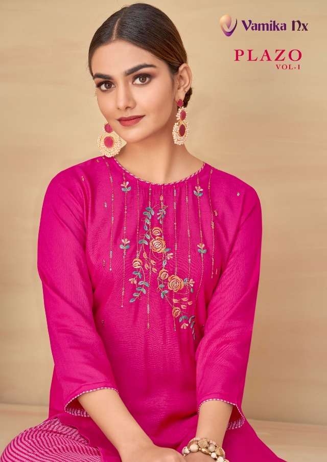 PLAZO VOL-1 BY VAMIKA NX 1801 TO 1808 SERIES DESIGNER RAYON KURTIS WITH PALAZZO