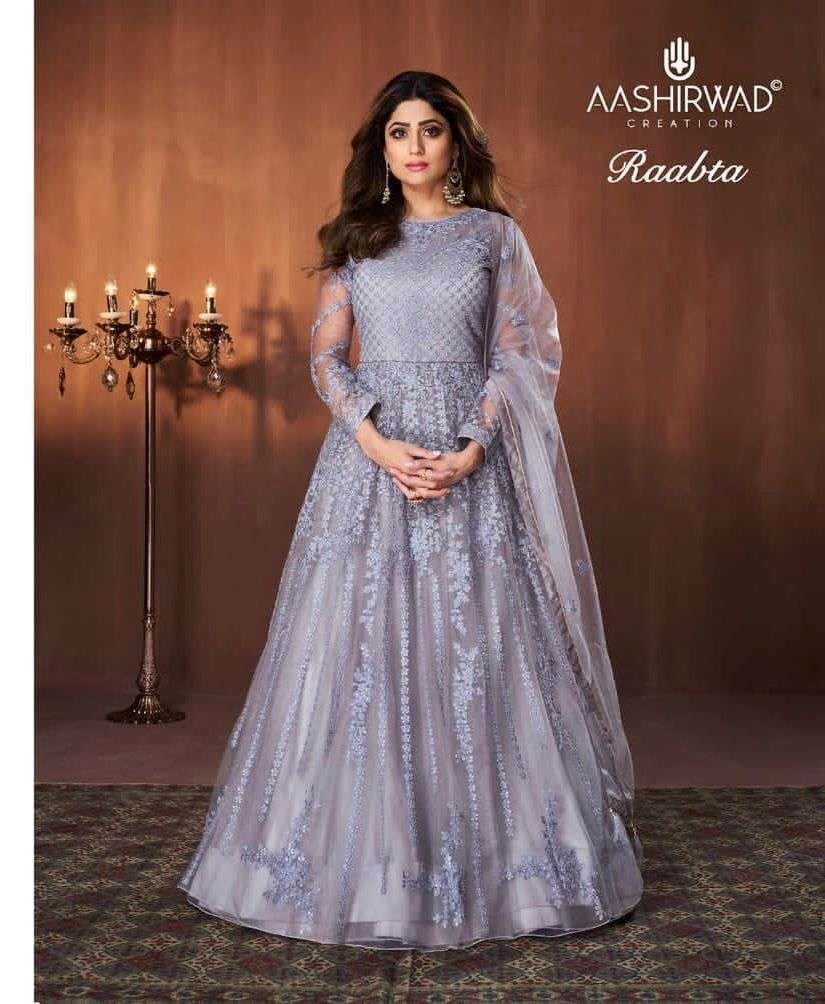 RAABTA BY AASHIRWAD CREATION 9155 TO 9158 SERIES DESIGNER BUTTERFLY NET DRESSES