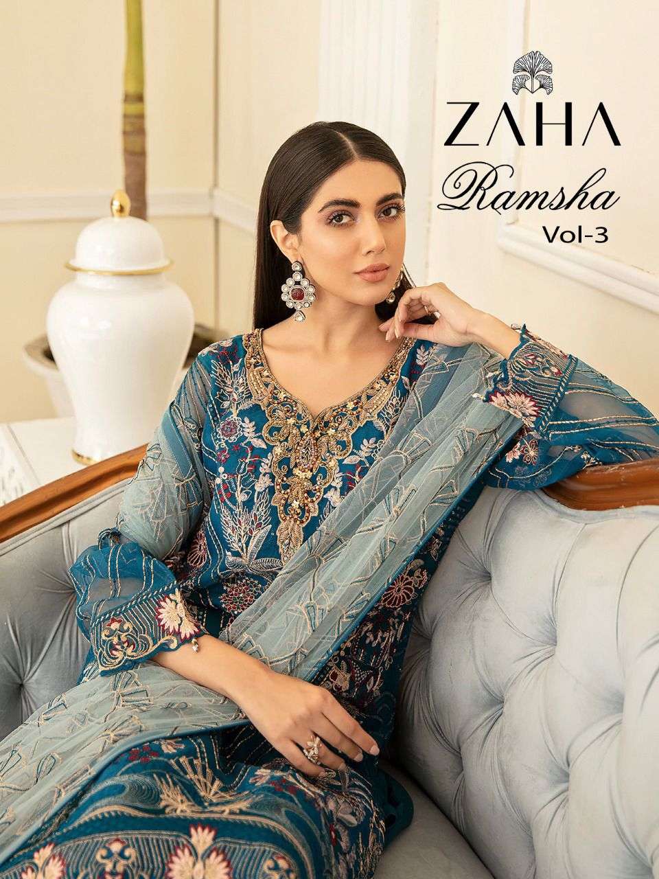 RAMSHA VOL-3 BY ZAHA 10044 TO 10047 SERIES GEORGETTE PAKISTANI DRESSES