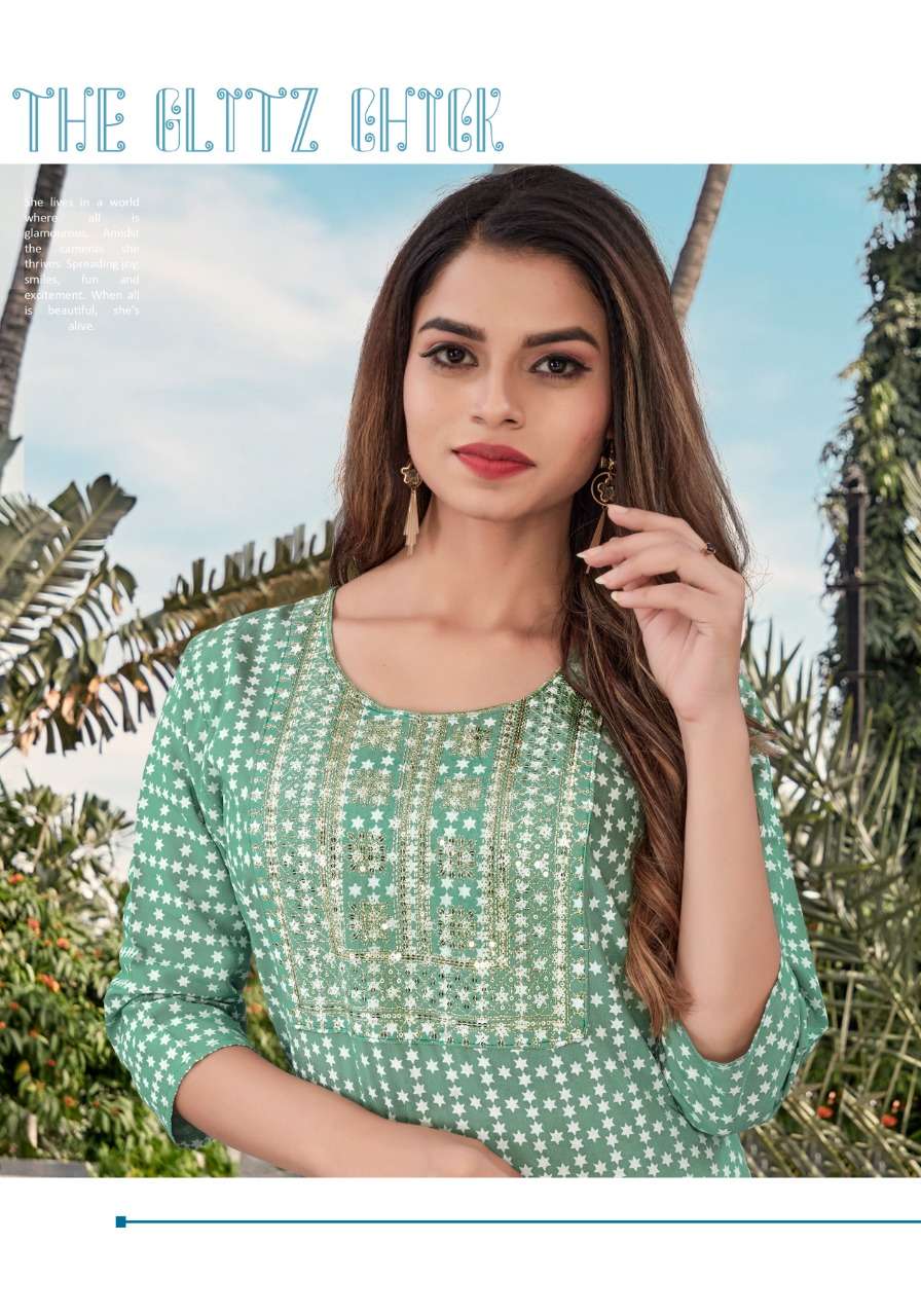 SAHELI BY ASLIWHOLESALE 101 TO 104 SERIES DESIGNER RAYON KURTIS WITH BOTTOM 