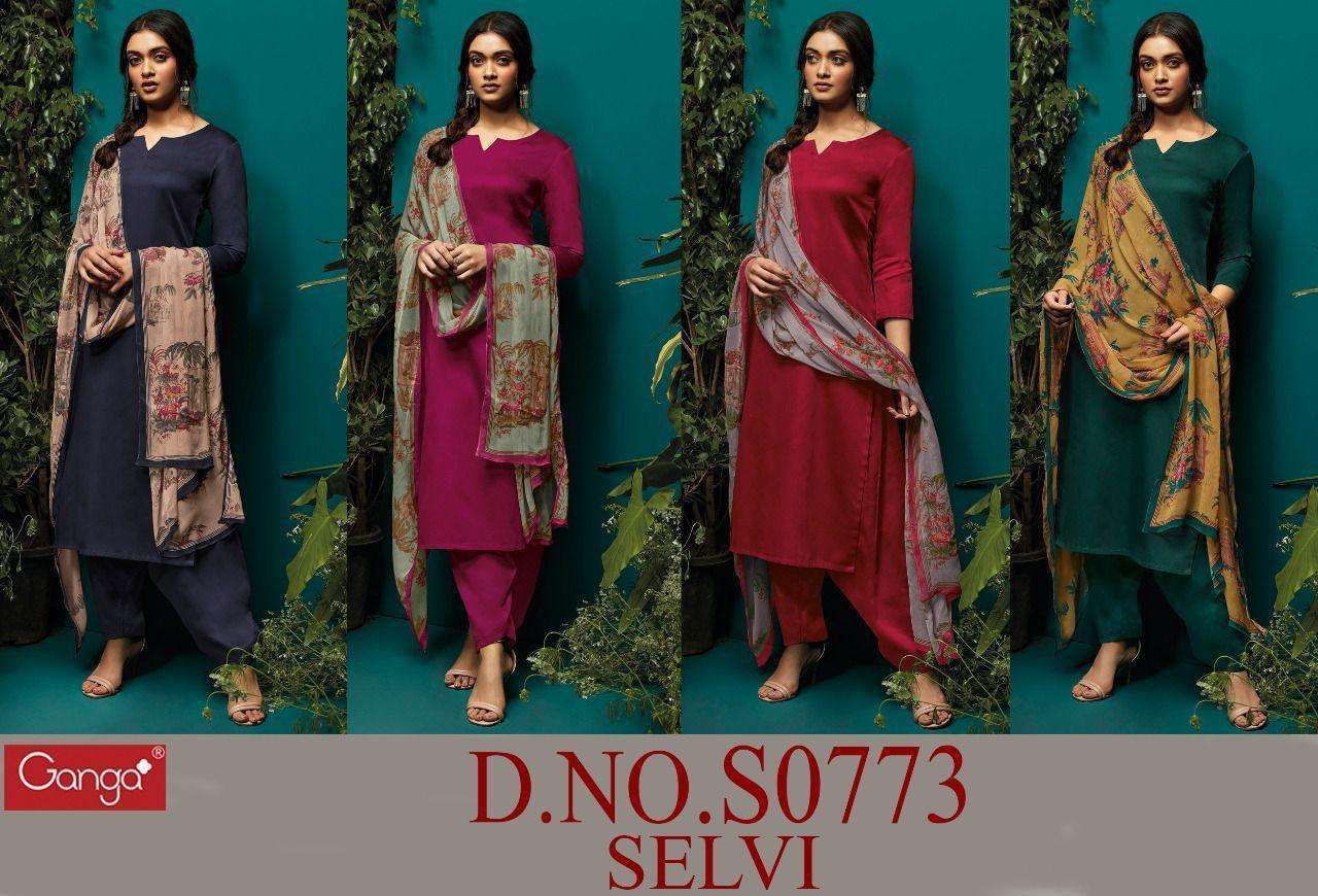 SELVI-773 BY GANGA FASHIONS S0773-A TO S0773-D SERIES DESIGNER COTTON DRESSES