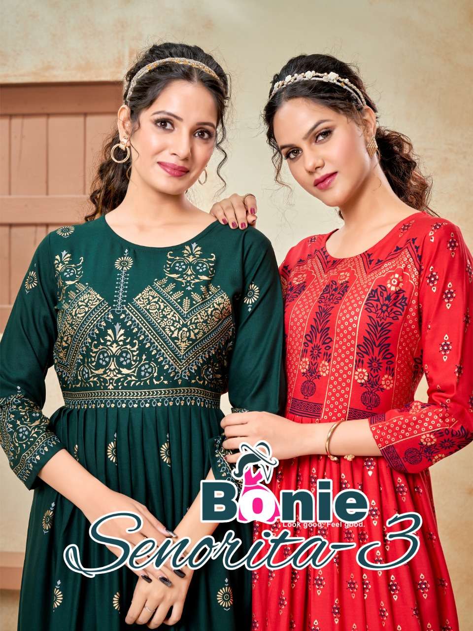 SENORITA VOL-3 BY BONIE 3001 TO 3008 SERIES DESIGNER RAYON KURTIS