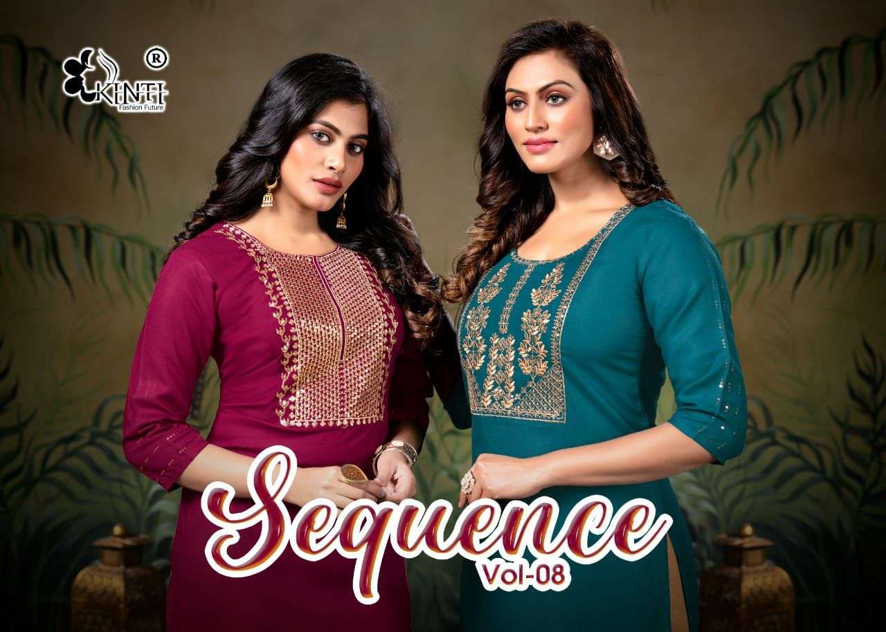 SEQUENCE VOL-8 BY KINTI 801 TO 808 SERIES DESIGNER RAYON KURTIS