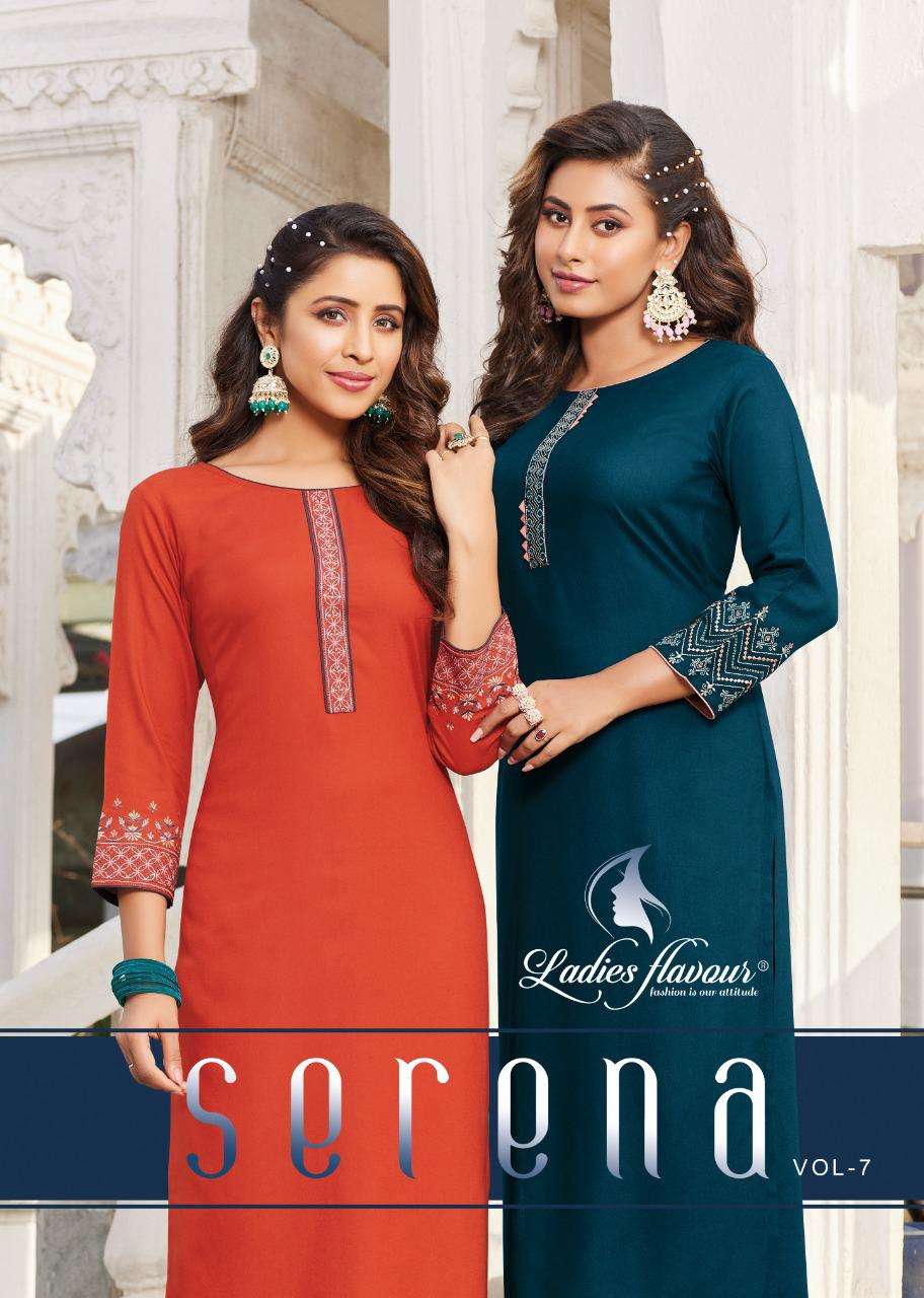 SERENA VOL-7 BY LADIES FLAVOUR 7001 TO 7006 SERIES DESIGNER RAYON KURTIS