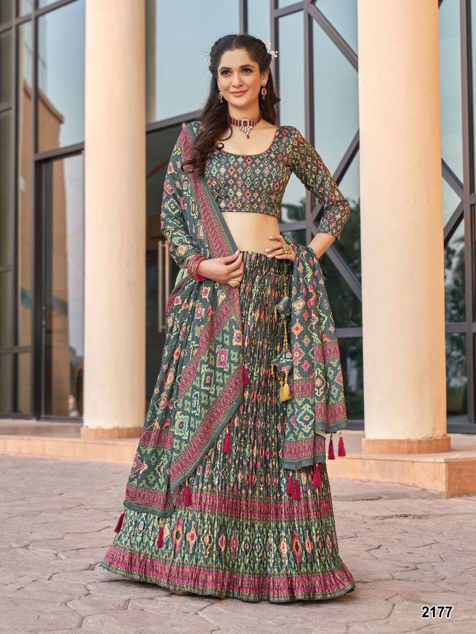 SF LEHENGAS BY ASLIWHOLESALE 2177 TO 2183 SERIES DESIGNER CREPE LEHENGAS