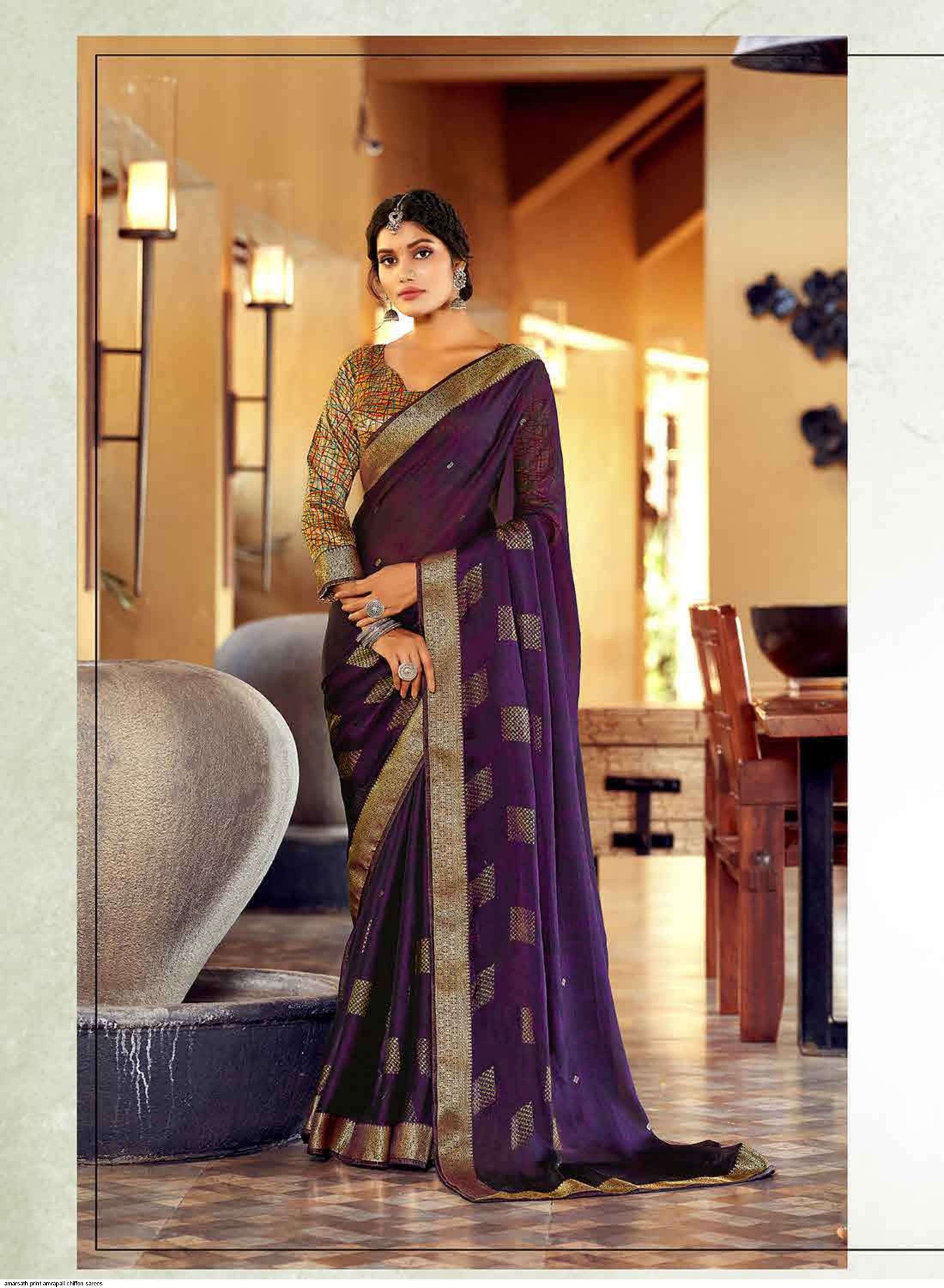 SR-101 BY ASLIWHOLESALE 1001 TO 1008 SERIES CHIFFON FOIL PRINTED SAREES