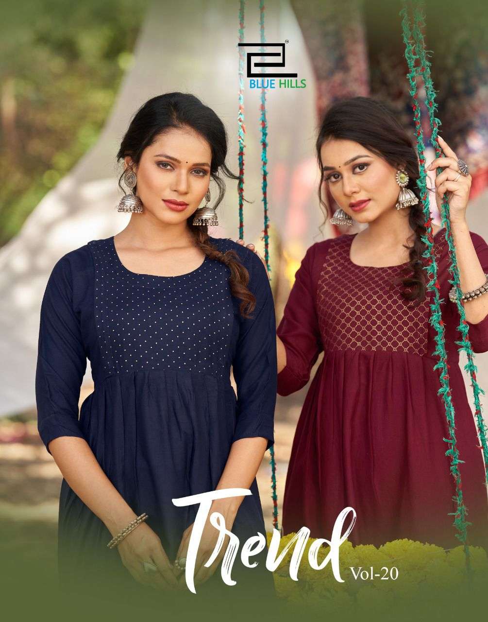 TREND VOL-20 BY BLUE HILLS 20001 TO 20008 SERIES DESIGNER RAYON KURTIS